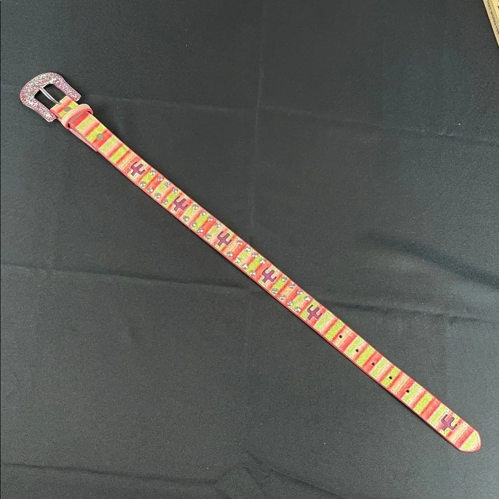 Blinking cactus Colorful Striped Belt with Rhinestone Buckle western